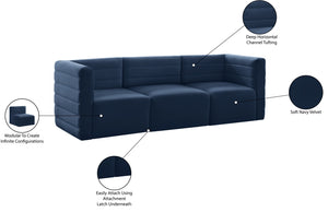 Quincy Velvet / Engineered Wood / Foam Contemporary Navy Velvet Modular Sofa - 95" W x 31.5" D x 30.5" H
