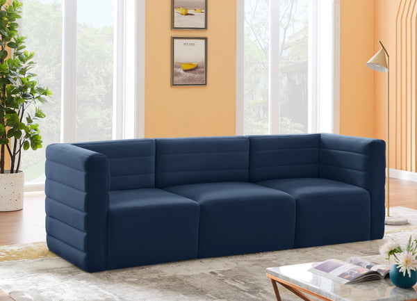 Quincy Velvet / Engineered Wood / Foam Contemporary Navy Velvet Modular Sofa - 95" W x 31.5" D x 30.5" H