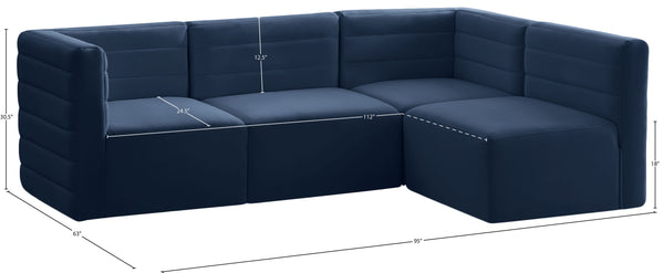Quincy Velvet / Engineered Wood / Foam Contemporary Navy Velvet Modular Sectional - 95" W x 63" D x 30.5" H