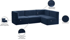 Quincy Velvet / Engineered Wood / Foam Contemporary Navy Velvet Modular Sectional - 95" W x 63" D x 30.5" H