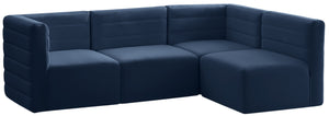 Quincy Velvet / Engineered Wood / Foam Contemporary Navy Velvet Modular Sectional - 95" W x 63" D x 30.5" H