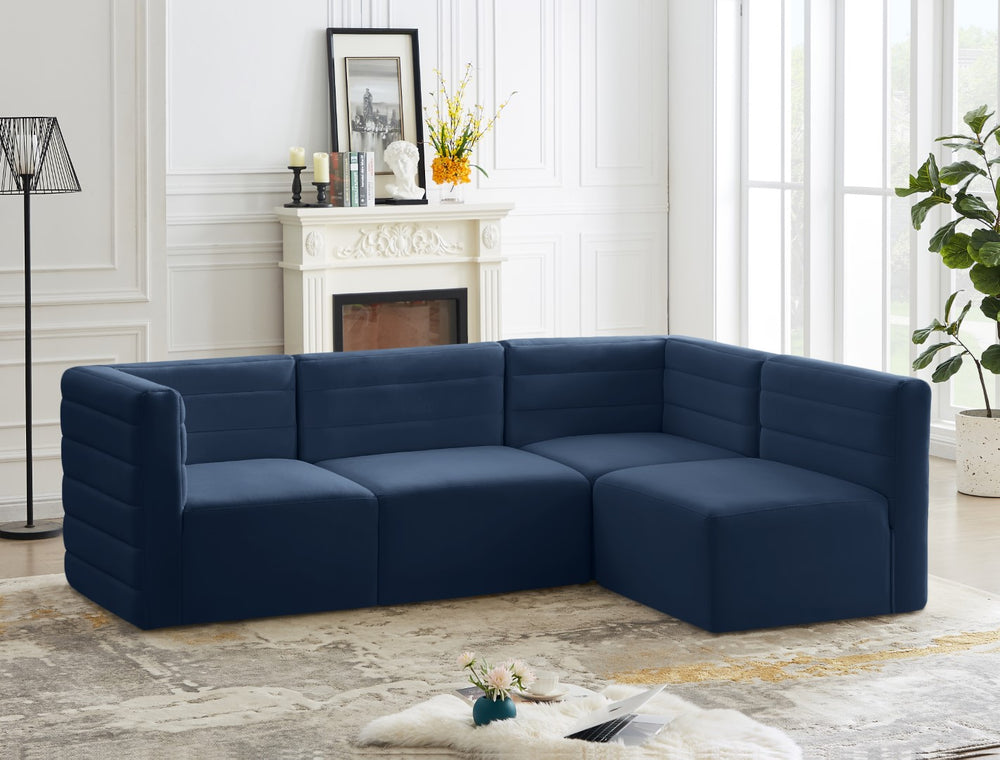 Quincy Velvet / Engineered Wood / Foam Contemporary Navy Velvet Modular Sectional - 95" W x 63" D x 30.5" H