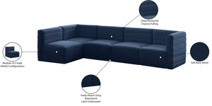 Quincy Velvet / Engineered Wood / Foam Contemporary Navy Velvet Modular Sectional - 126" W x 63" D x 30.5" H