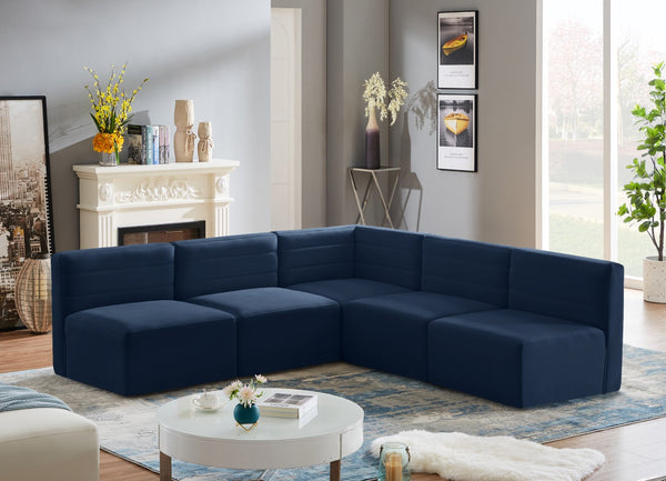 Quincy Velvet / Engineered Wood / Foam Contemporary Navy Velvet Modular Sectional - 95" W x 95" D x 30.5" H