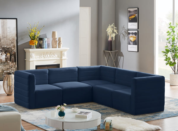 Quincy Velvet / Engineered Wood / Foam Contemporary Navy Velvet Modular Sectional - 95" W x 95" D x 30.5" H
