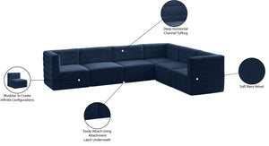 Quincy Velvet / Engineered Wood / Foam Contemporary Navy Velvet Modular Sectional - 126" W x 95" D x 30.5" H
