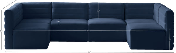 Quincy Velvet / Engineered Wood / Foam Contemporary Navy Velvet Modular Sectional - 126" W x 63" D x 30.5" H