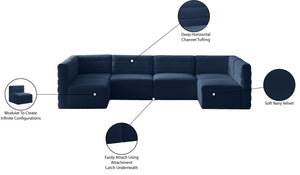 Quincy Velvet / Engineered Wood / Foam Contemporary Navy Velvet Modular Sectional - 126" W x 63" D x 30.5" H