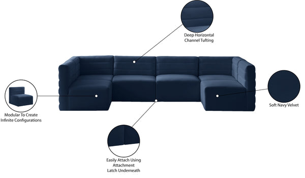 Quincy Velvet / Engineered Wood / Foam Contemporary Navy Velvet Modular Sectional - 126" W x 63" D x 30.5" H