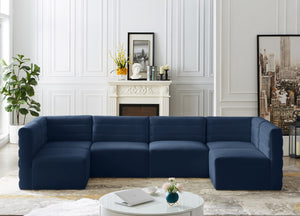 Quincy Velvet / Engineered Wood / Foam Contemporary Navy Velvet Modular Sectional - 126" W x 63" D x 30.5" H