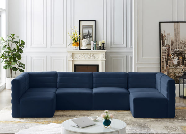 Quincy Velvet / Engineered Wood / Foam Contemporary Navy Velvet Modular Sectional - 126" W x 63" D x 30.5" H