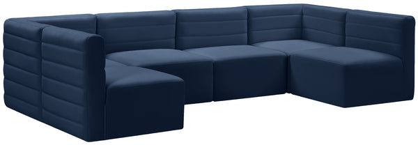Quincy Velvet / Engineered Wood / Foam Contemporary Navy Velvet Modular Sectional - 126" W x 63" D x 30.5" H