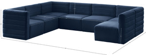 Quincy Velvet / Engineered Wood / Foam Contemporary Navy Velvet Modular Sectional - 126" W x 95" D x 30.5" H