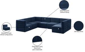Quincy Velvet / Engineered Wood / Foam Contemporary Navy Velvet Modular Sectional - 126" W x 95" D x 30.5" H
