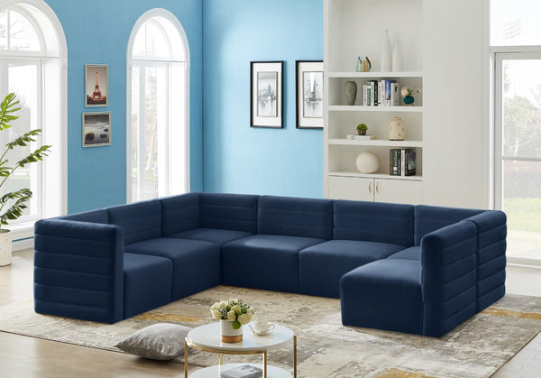 Quincy Velvet / Engineered Wood / Foam Contemporary Navy Velvet Modular Sectional - 126" W x 95" D x 30.5" H