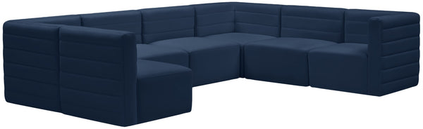 Quincy Velvet / Engineered Wood / Foam Contemporary Navy Velvet Modular Sectional - 126" W x 95" D x 30.5" H