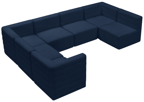 Quincy Velvet / Engineered Wood / Foam Contemporary Navy Velvet Modular Sectional - 126" W x 95" D x 30.5" H