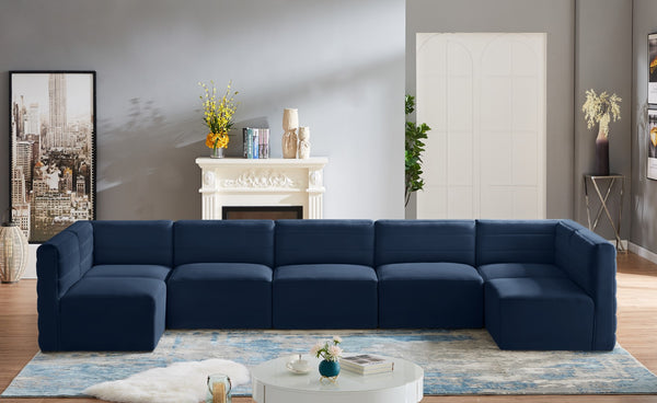 Quincy Velvet / Engineered Wood / Foam Contemporary Navy Velvet Modular Sectional - 157.5" W x 95" D x 30.5" H