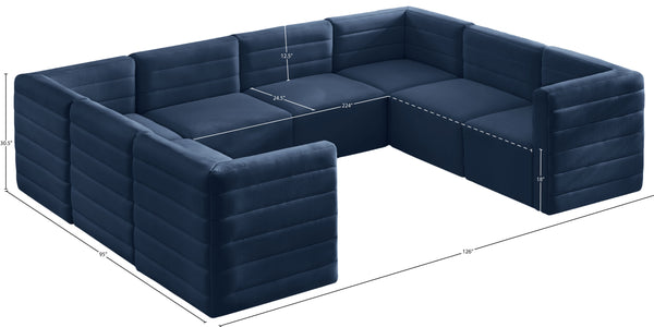 Quincy Velvet / Engineered Wood / Foam Contemporary Navy Velvet Modular Sectional - 126" W x 95" D x 30.5" H