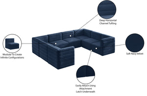 Quincy Velvet / Engineered Wood / Foam Contemporary Navy Velvet Modular Sectional - 126" W x 95" D x 30.5" H