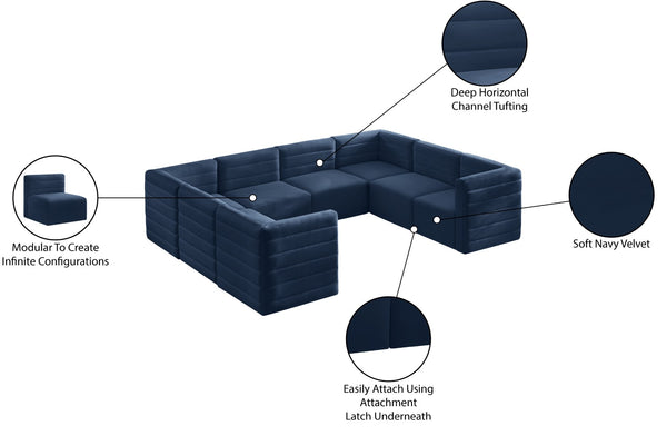 Quincy Velvet / Engineered Wood / Foam Contemporary Navy Velvet Modular Sectional - 126" W x 95" D x 30.5" H