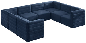 Quincy Velvet / Engineered Wood / Foam Contemporary Navy Velvet Modular Sectional - 126" W x 95" D x 30.5" H