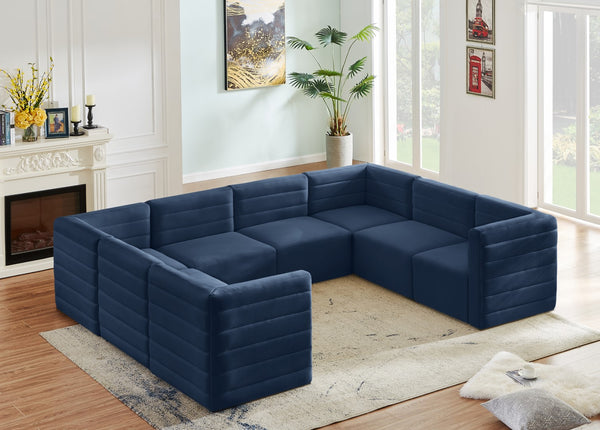 Quincy Velvet / Engineered Wood / Foam Contemporary Navy Velvet Modular Sectional - 126" W x 95" D x 30.5" H