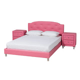Canterbury Contemporary Glam Pink Faux Leather Upholstered 3-Piece Bedroom Set