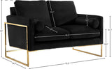 Mila Velvet / Engineered Wood / Stainless Steel / Foam Contemporary Black Velvet Loveseat - 55.5" W x 36.5" D x 35" H