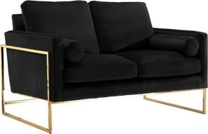 Mila Velvet / Engineered Wood / Stainless Steel / Foam Contemporary Black Velvet Loveseat - 55.5" W x 36.5" D x 35" H