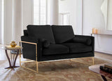 Mila Velvet / Engineered Wood / Stainless Steel / Foam Contemporary Black Velvet Loveseat - 55.5" W x 36.5" D x 35" H