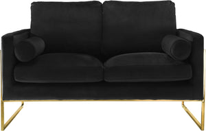 Mila Velvet / Engineered Wood / Stainless Steel / Foam Contemporary Black Velvet Loveseat - 55.5" W x 36.5" D x 35" H