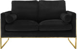 Mila Velvet / Engineered Wood / Stainless Steel / Foam Contemporary Black Velvet Loveseat - 55.5" W x 36.5" D x 35" H