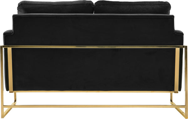 Mila Velvet / Engineered Wood / Stainless Steel / Foam Contemporary Black Velvet Loveseat - 55.5" W x 36.5" D x 35" H