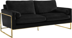 Mila Velvet / Engineered Wood / Stainless Steel / Foam Contemporary Black Velvet Sofa - 80" W x 36.5" D x 35" H