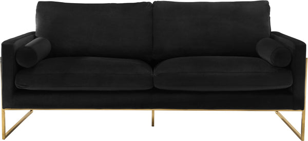Mila Velvet / Engineered Wood / Stainless Steel / Foam Contemporary Black Velvet Sofa - 80" W x 36.5" D x 35" H