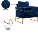 Mila Velvet / Engineered Wood / Stainless Steel / Foam Contemporary Navy Velvet Chair - 32" W x 36.5" D x 35" H