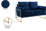 Mila Velvet / Engineered Wood / Stainless Steel / Foam Contemporary Navy Velvet Loveseat - 55.5" W x 36.5" D x 35" H