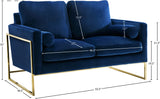 Mila Velvet / Engineered Wood / Stainless Steel / Foam Contemporary Navy Velvet Loveseat - 55.5" W x 36.5" D x 35" H