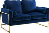 Mila Velvet / Engineered Wood / Stainless Steel / Foam Contemporary Navy Velvet Loveseat - 55.5" W x 36.5" D x 35" H