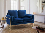 Mila Velvet / Engineered Wood / Stainless Steel / Foam Contemporary Navy Velvet Loveseat - 55.5" W x 36.5" D x 35" H