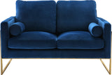 Mila Velvet / Engineered Wood / Stainless Steel / Foam Contemporary Navy Velvet Loveseat - 55.5" W x 36.5" D x 35" H