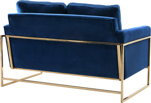 Mila Velvet / Engineered Wood / Stainless Steel / Foam Contemporary Navy Velvet Loveseat - 55.5" W x 36.5" D x 35" H