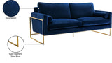 Mila Velvet / Engineered Wood / Stainless Steel / Foam Contemporary Navy Velvet Sofa - 80" W x 36.5" D x 35" H