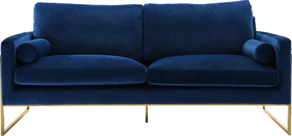 Mila Velvet / Engineered Wood / Stainless Steel / Foam Contemporary Navy Velvet Sofa - 80" W x 36.5" D x 35" H