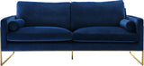 Mila Velvet / Engineered Wood / Stainless Steel / Foam Contemporary Navy Velvet Sofa - 80" W x 36.5" D x 35" H