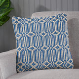 Brampton Modern Handcrafted Fabric Throw Pillow, Blue and White Noble House