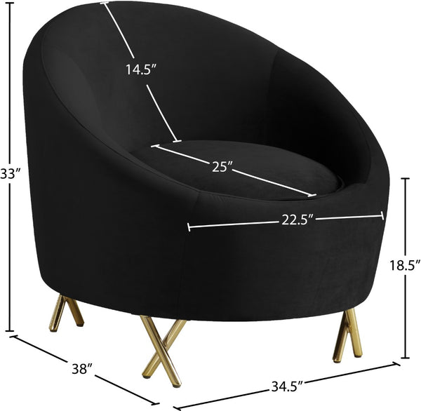 Serpentine Velvet / Engineered Wood / Steel Contemporary Black Velvet Chair - 34.5" W x 38" D x 33" H