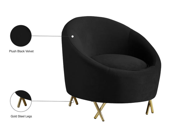 Serpentine Velvet / Engineered Wood / Steel Contemporary Black Velvet Chair - 34.5" W x 38" D x 33" H