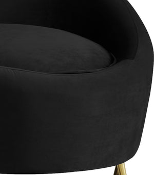 Serpentine Velvet / Engineered Wood / Steel Contemporary Black Velvet Chair - 34.5" W x 38" D x 33" H